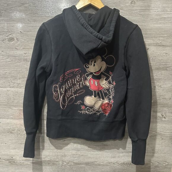 Disney Parks Womens Sweatshirt Small Black Red Mickey Mouse Rhinestone Zip Hood - Picture 5 of 7